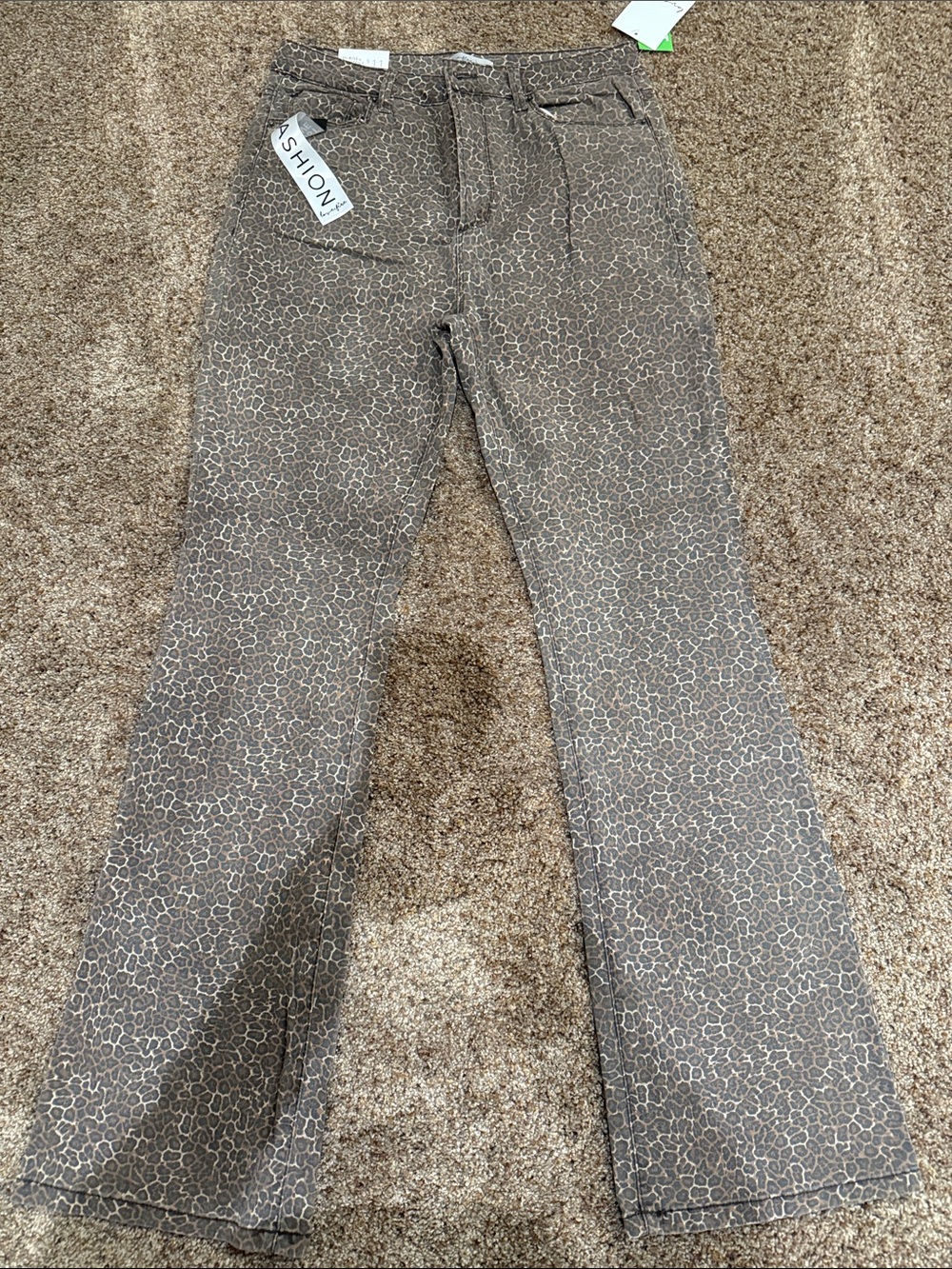 love, Fire Brown Leopard Print Wide-Leg Jeans
